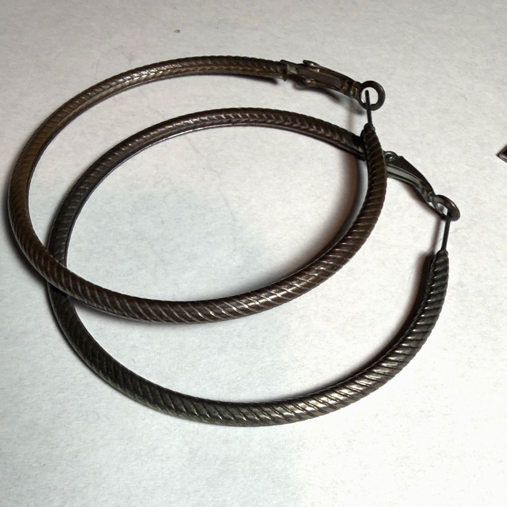Vintage Bronze Twisted Hoop Earrings Boho Braided Textured Large Retro